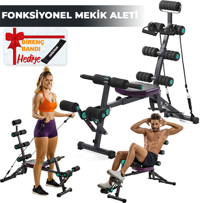 Çok Fonksiyonlu Mekik Sehpası Sırt Açılı Ev Fitness Aleti Egzersiz Ekipmanı Direnç Lastiği Hediye
