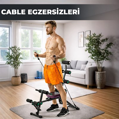 Çok Fonksiyonlu Mekik Sehpası Sırt Açılı Ev Fitness Aleti Egzersiz Ekipmanı Direnç Lastiği Hediye