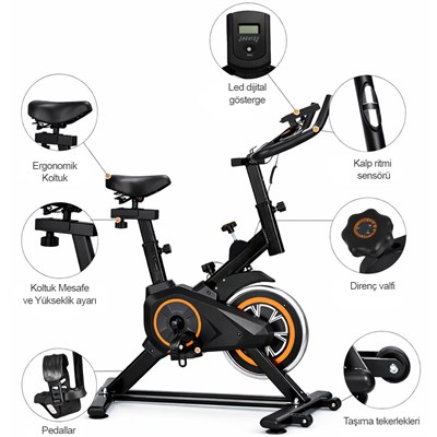 Dikey Ev Fitness Bisikleti LED Ekran Kardiyo Egzersiz Aleti Spinning Bike Nabız Direnç Lastiği Hediy