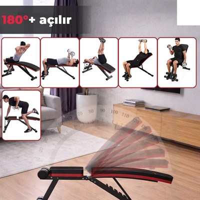 Ev Tipi Çok Fonksiyonlu Dambıl Bench Press ve Mekik Sehpası Antrenman Aleti Direnç Lastiği Hediye