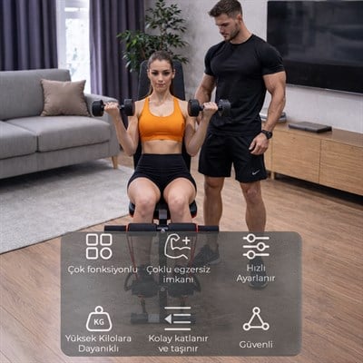 Ev Tipi Çok Fonksiyonlu Dambıl Bench Press ve Mekik Sehpası Antrenman Aleti Direnç Lastiği Hediye