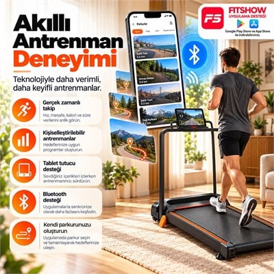 Güçlü Katlanabilir Koşu Bandı Ev Tipi Yürüyüş Fitshow App Bluetoothlu Uzaktan Kumanda Sessiz Motor