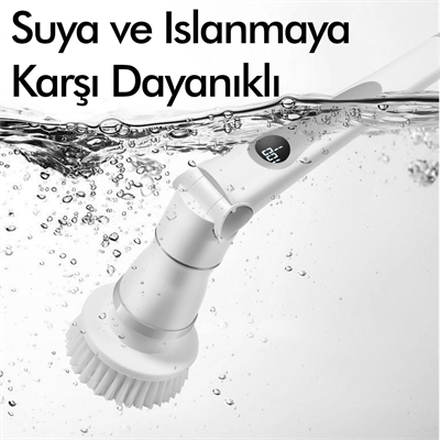 Kablosuz Şarjlı Temizlik Fırçası 8 Başlıklı 3 Kademe Hız Ayarlı Teleskopik Çok Amaçlı Ev Cihazı