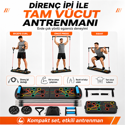 Katlanabilir Şınav Tahtası Direnç Bandı Ab Roller El Yayı  Atlama İpi Karın Göğüs Egzersiz Aleti Seti