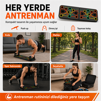 Katlanabilir Şınav Tahtası Direnç Bandı Ab Roller El Yayı  Atlama İpi Karın Göğüs Egzersiz Aleti Seti