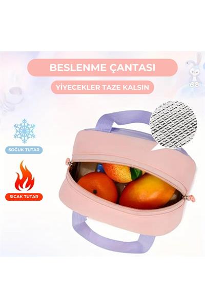 Kore Tarzı Aksesuarlı 3lü Kız Çocuk İlkokul Ortaokul Çantası Sırt Çantası Termal Beslenme Kalemlik