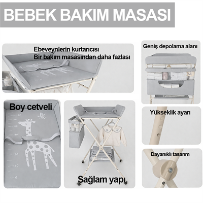 Portatif Bebek Alt Değiştirme Bakım Masası Sepetli Organizer Katlanabilir Taşınabilir İstasyon
