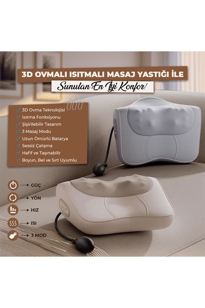 RLX40 Taşınabilir Şişirilebilir Ovmalı Isıtmalı Masaj Yastığı Boyun, Bel ve Sırt Şarjlı Masaj Aleti