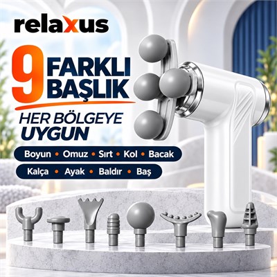 Şarjlı Masaj Tabancası 9 Başlıklı Kablosuz Derin Doku Kas Gevşetici Titreşimli Tüm Vücut Masaj Aleti
