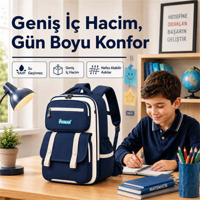 Su Geçirmez Ortopedik Erkek Çocuk Okul Çantası – Mavi