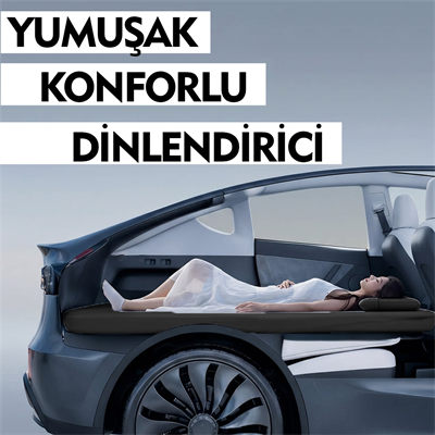 Tesla Model Y Araç İçi Şişme Yatak Ve Yastık Seti Pompa Gri Taşınabilir Uyku Seyahat ve Kamp Yatağı