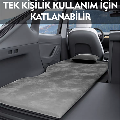 Tesla Model Y Araç İçi Şişme Yatak Ve Yastık Seti Pompa Gri Taşınabilir Uyku Seyahat ve Kamp Yatağı