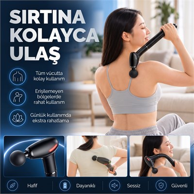 Uzatmalı Kanca Saplı Masaj Tabancası 4 Başlıklı Kablosuz Kas Gevşetici Sırt Omuz Tüm Vücut Masajı