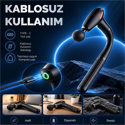 Uzatmalı Kanca Saplı Masaj Tabancası 4 Başlıklı Kablosuz Kas Gevşetici Sırt Omuz Tüm Vücut Masajı