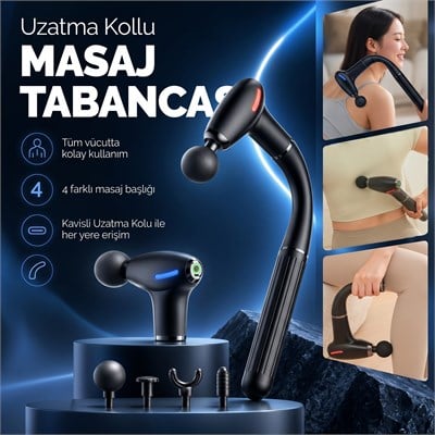 Uzatmalı Kanca Saplı Masaj Tabancası 4 Başlıklı Kablosuz Kas Gevşetici Sırt Omuz Tüm Vücut Masajı