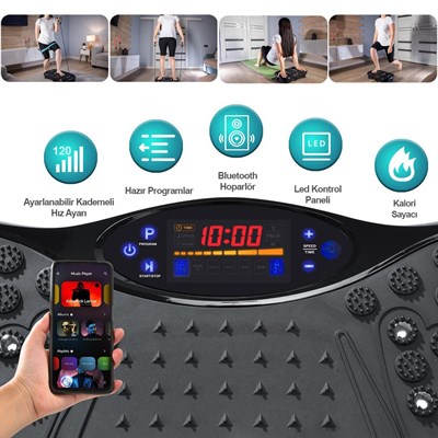 Yüksek Titreşimli Egzersiz Platformu Bluetooth Masaj Aleti Ev Fitness Cihazı Direnç Lastiği Hediye
