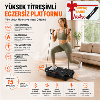 Yüksek Titreşimli Egzersiz Platformu Bluetooth Masaj Aleti Ev Fitness Cihazı Direnç Lastiği Hediye