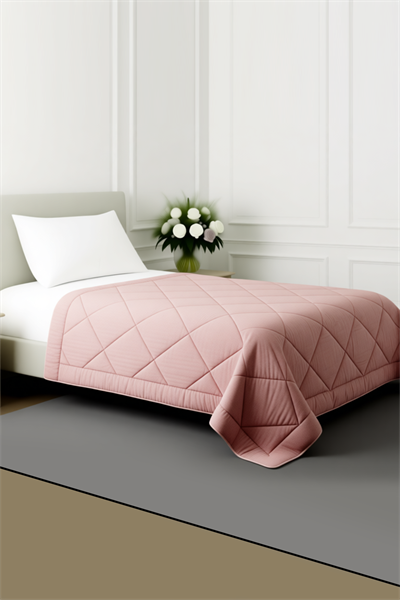 Pollycotton Çift Taraflı Desenli Yorgan Tek Kişilik 155x215 cm - 300 gr - Gri Gülkurusu