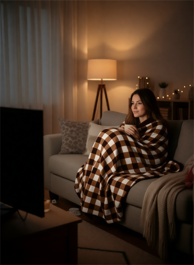 Sıcak Tutan TV Battaniyesi Kahve 140x200 cm Pamuk Polyester Yumuşak Doku