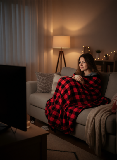 Sıcak Tutan TV Battaniyesi Kırmızı 140x200 cm Pamuk Polyester Yumuşak Doku