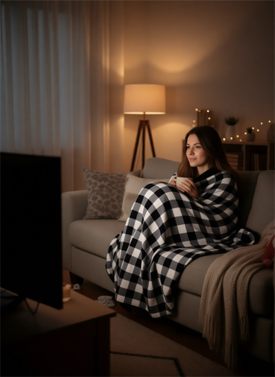 Sıcak Tutan TV Battaniyesi Siyah 140x200 cm Pamuk Polyester Yumuşak Doku