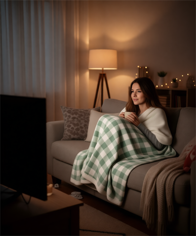 Sıcak Tutan TV Battaniyesi Yeşil 140x200 cm Pamuk Polyester Yumuşak Doku