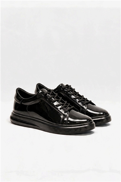 Erkek Hakiki Deri Siyah Rugan Bağcıklı Sneaker – Zesco Alejo