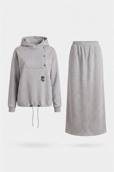 Art Çıtçıtlı Sweat Takım Gri