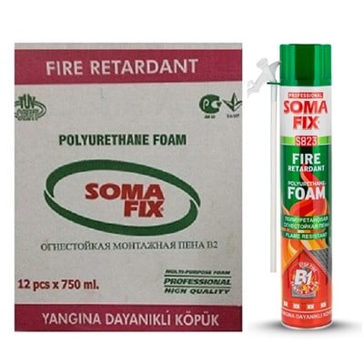 12 Adet 750 ml 940 gr Somafix Yangına Dayanıklı Poliüretan Köpük B1 Pembe Köpük S823