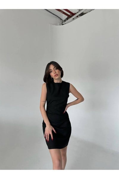 Büzgü Detay Poliviskon Elbise