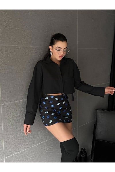 Öpücük Desenli Muadil Mini Etek