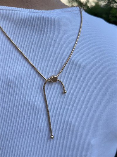 14k Altın Kaplama Kırmızı Damla Taşlı Asansör Zincirli Kolye 90cm
