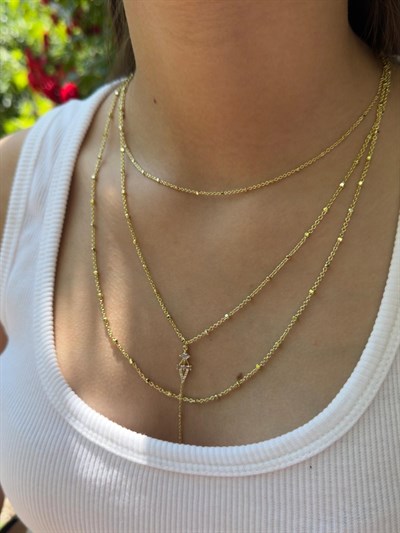 3 Sıralı Topçuklu Minimal Yön Figürlü Kolye