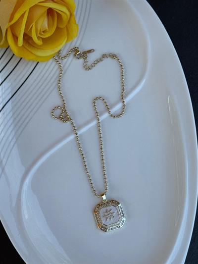 Çelik 14k Kare Sedefli Yıldız Detaylı Kolye (45cm)