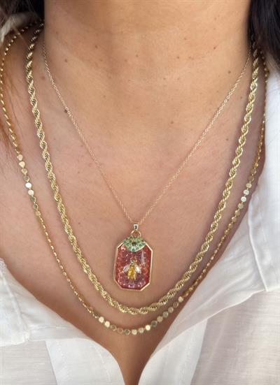 Çelik 14k Pembe Taşlı Arı Figürlü Kolye Kombini