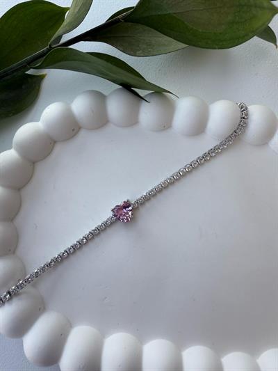 Çelik Gri İnce Pembe Kalpli Bileklik