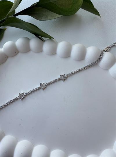 Çelik Gri İnce Su Yolu Yıldızlı Bileklik