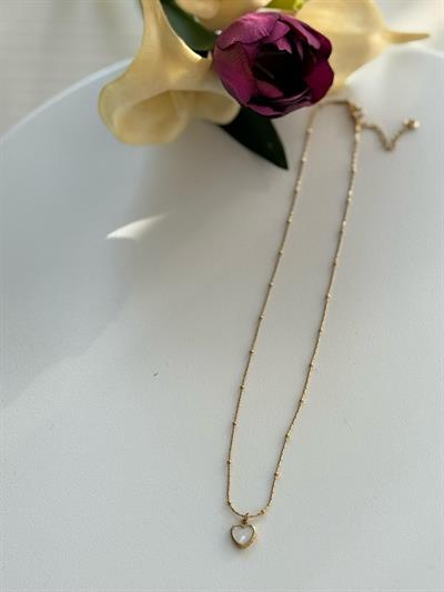 Çelik Minimal Sedefli Kalp Kolye