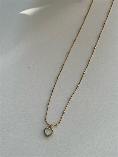 Çelik Minimal Sedefli Kalp Kolye