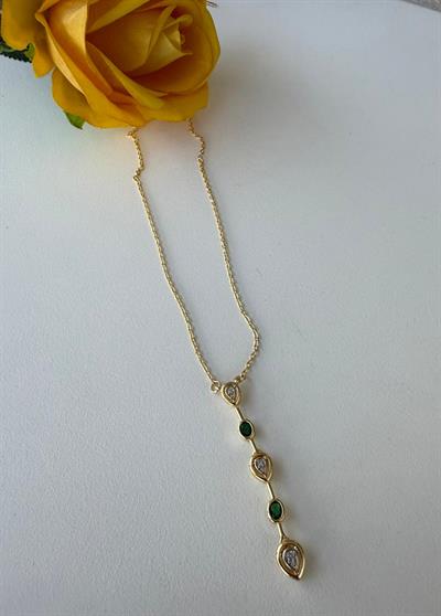 Çelik Minimal Yeşil Taşlı Kolye