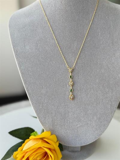 Çelik Minimal Yeşil Taşlı Kolye