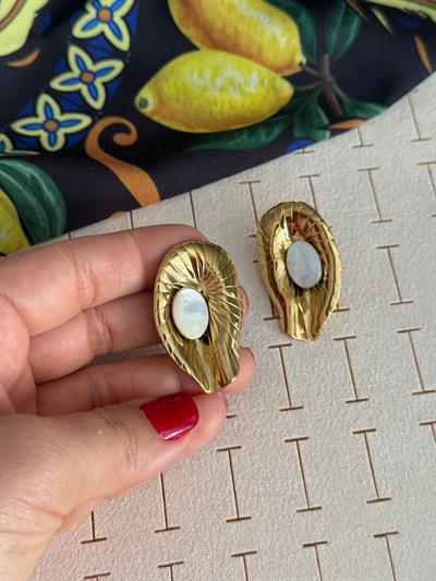 Çelik Sedef Taşlı Gold Küpe