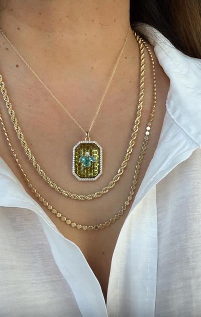 Çelik14k Açık Yeşil Taşlı Arı Figürlü Kolye Kombini