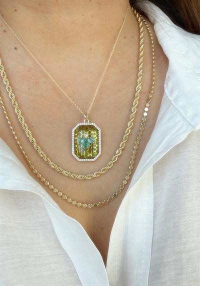 Çelik14k Açık Yeşil Taşlı Arı Figürlü Kolye Kombini