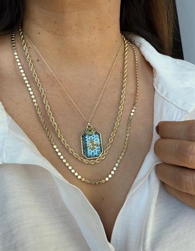 Çelik14k Mavi Taşlı Arı Figürlü Kolye Kombini