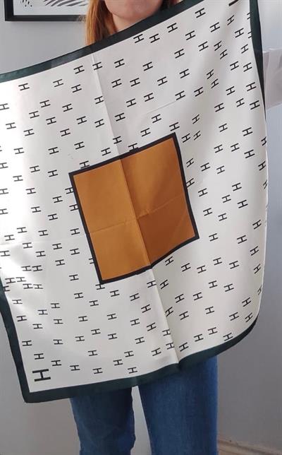 Krem Kahve Saten Fular 70x70