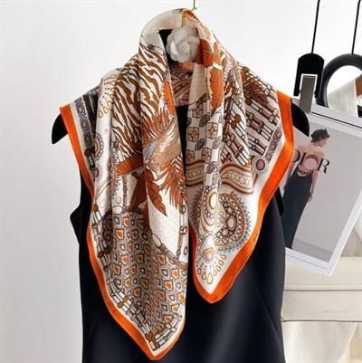 Krem Turuncu Saten Fular 70x70