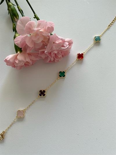 Özel Seri 14K Minimal Renkli Yonca Bileklik