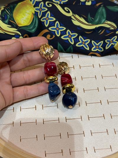Özel Seri Bordo Lacivert Sallantı Küpe