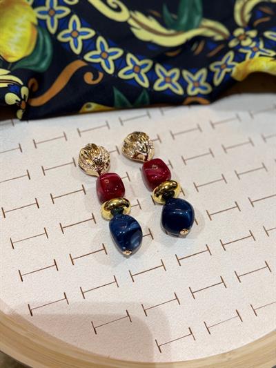 Özel Seri Bordo Lacivert Sallantı Küpe